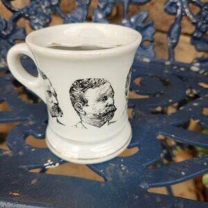 Antique Porcelain Mustache Cup Gold Rim Men with Mustaches
